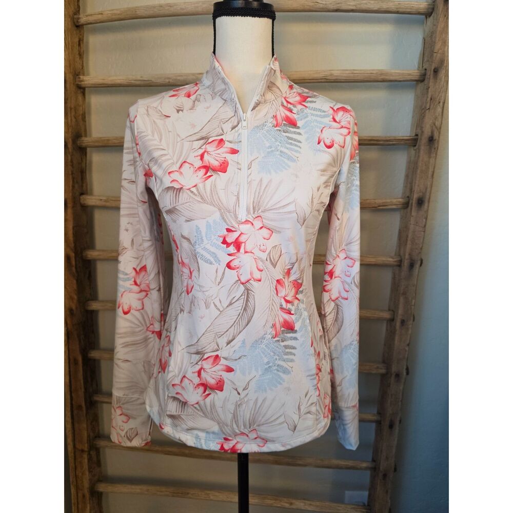 Tommy Bahama Everyday Active Floral 1/4 Zip Golf Top Small UPF Thumbholes Small